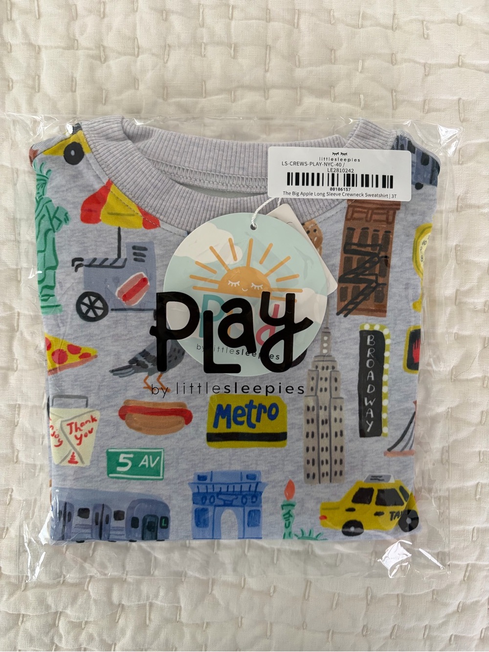 NIB Little Sleepies Play The Big Apple New York Crewneck Sweatshirt Size 3T